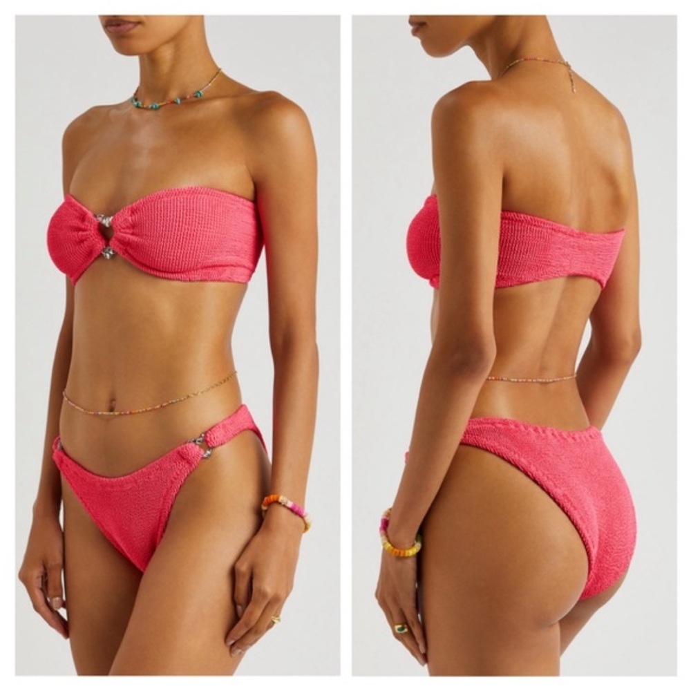 NWT Hunza g nicole embellished crinkle bikini in hot pinkl